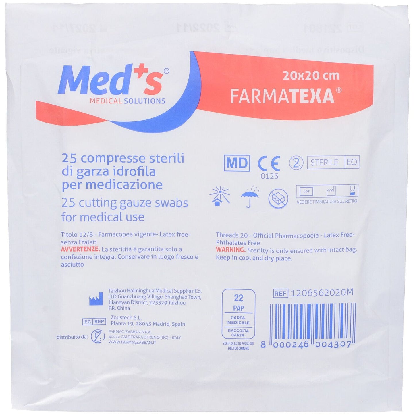 MEDS GARZA 12/8 20X20CM 25PZ