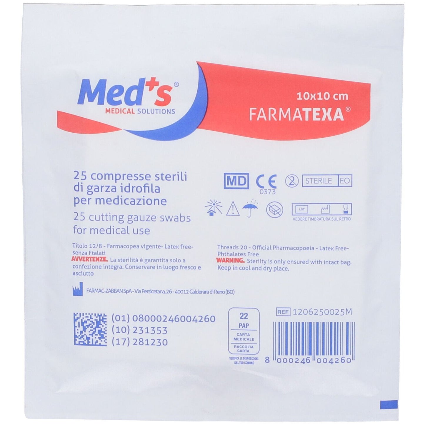 MEDS GARZA 12/8 10X10CM 25PZ