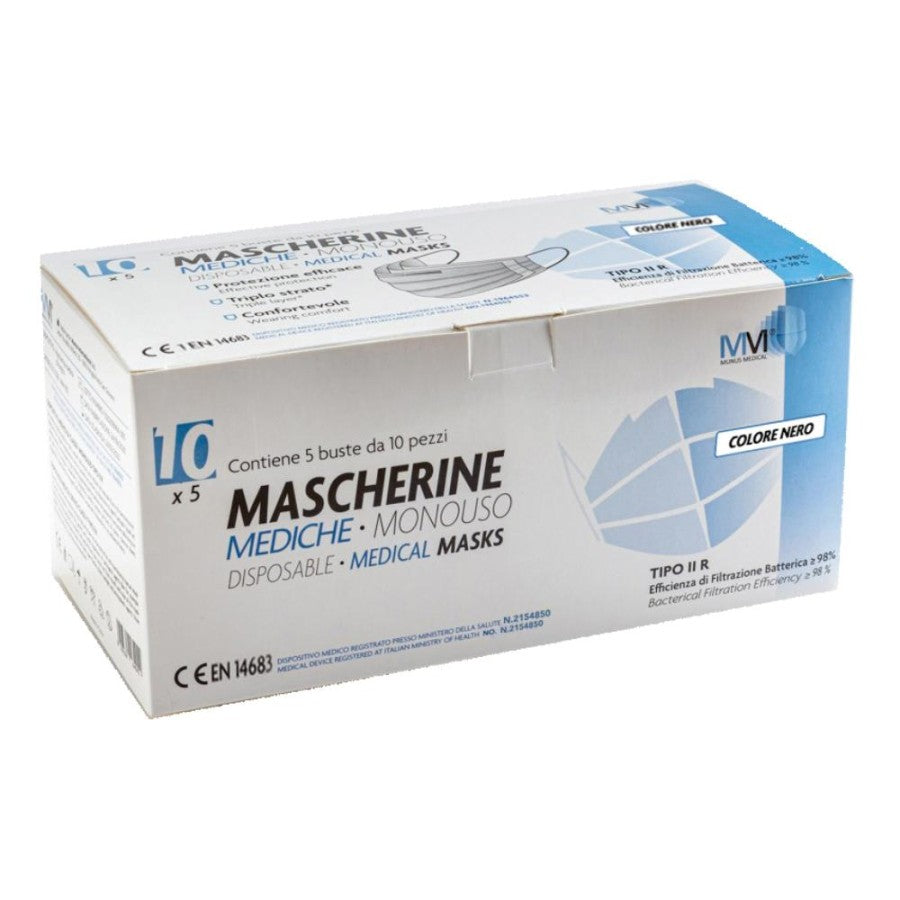 MUNUSMED Mascherina Chirurgica IIR Nera 50pz